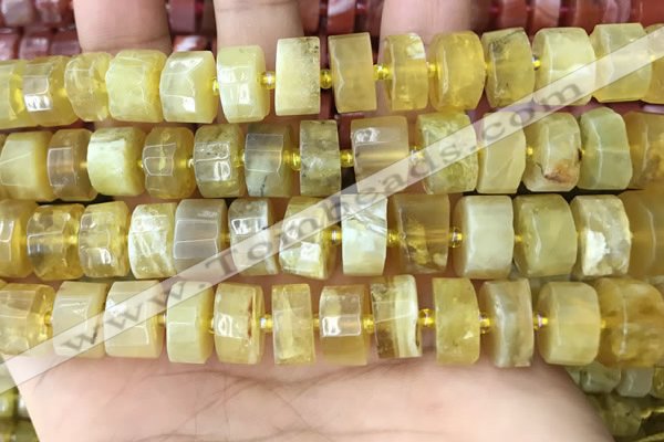 CRB2173 15.5 inches 13mm - 14mm faceted tyre yellow opal beads