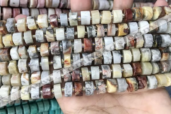 CRB2180 15.5 inches 9mm - 10mm faceted tyre crazy lace agate beads