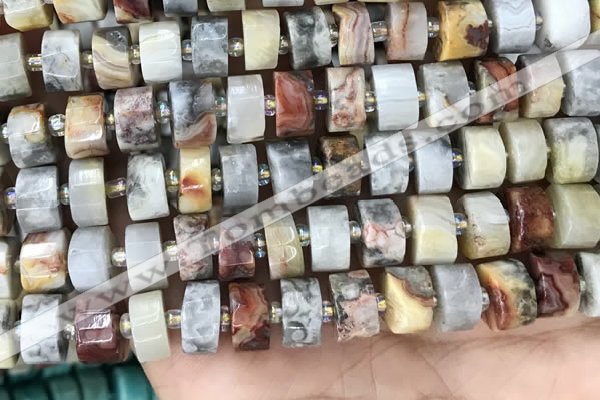 CRB2183 15.5 inches 13mm - 14mm faceted tyre crazy lace agate beads