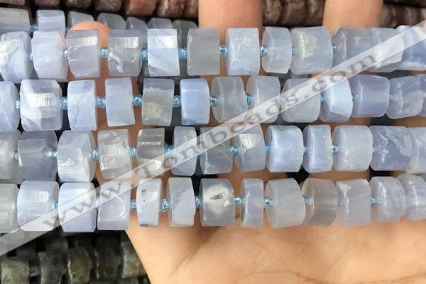 CRB2187 15.5 inches 10mm - 11mm faceted tyre blue chalcedony beads