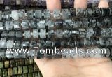 CRB2191 15.5 inches 9mm - 10mm faceted tyre black rutilated quartz beads