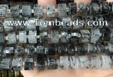 CRB2194 15.5 inches 12mm - 13mm faceted tyre black rutilated quartz beads