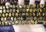 CRB2196 15.5 inches 9mm - 10mm faceted tyre yellow tiger eye beads