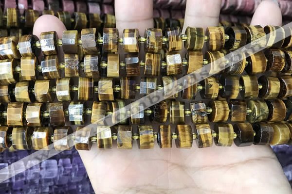 CRB2196 15.5 inches 9mm - 10mm faceted tyre yellow tiger eye beads