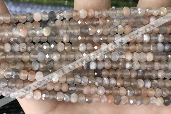 CRB2256 15.5 inches 3*4mm faceted rondelle rainbow moonstone beads