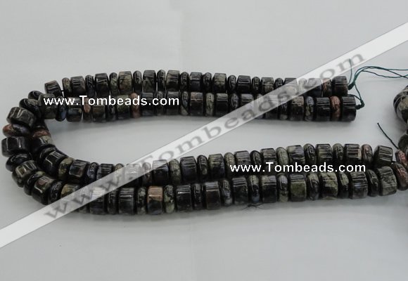 CRB253 15.5 inches 5*14mm - 10*14mm rondelle grey opal gemstone beads