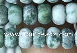 CRB5008 15.5 inches 4*6mm rondelle matte green spot stone beads