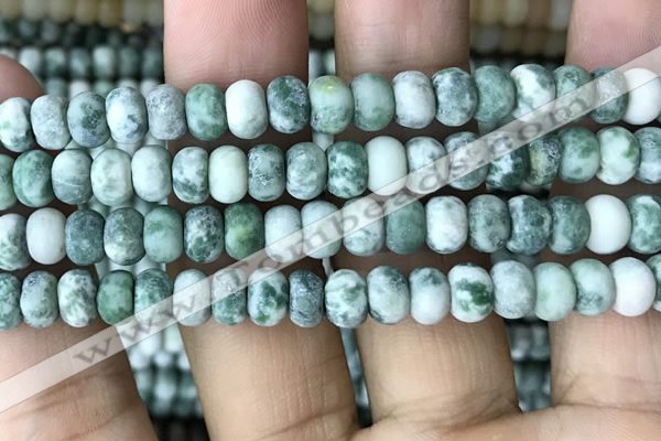 CRB5058 15.5 inches 5*8mm rondelle matte green spot stone beads