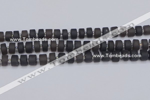 CRB513 15.5 inches 6*10mm tyre matte ice black obsidian beads