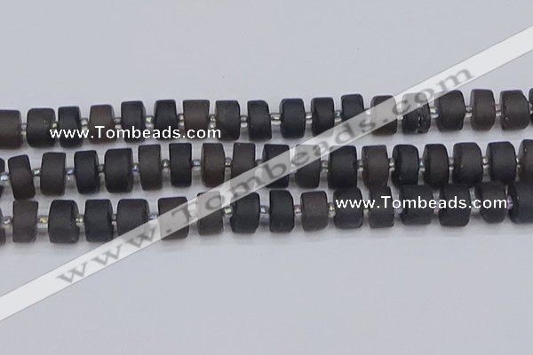 CRB514 15.5 inches 6*12mm tyre matte ice black obsidian beads