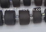 CRB515 15.5 inches 7*14mm tyre matte ice black obsidian beads
