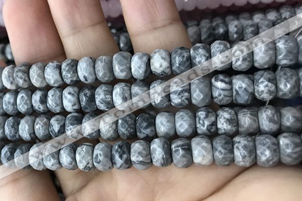 CRB5160 15.5 inches 5*8mm faceted rondelle grey picture jasper beads