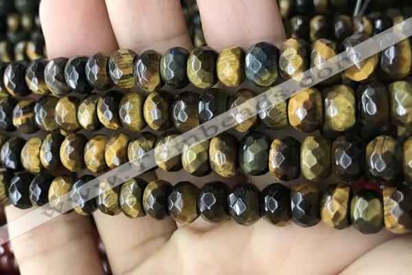 CRB5166 15.5 inches 5*8mm faceted rondelle yellow tiger eye beads