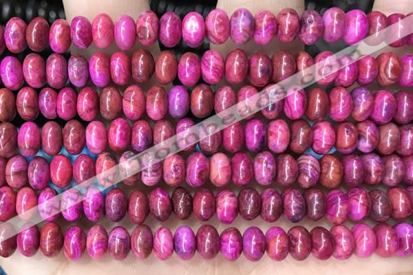 CRB5303 15.5 inches 4*6mm rondelle fuchsia crazy lace agate beads