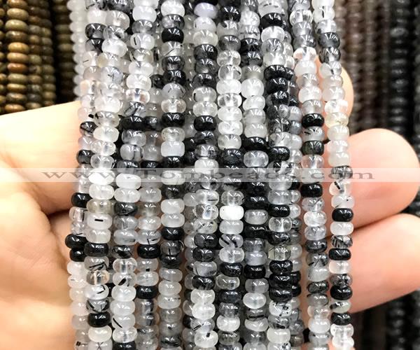 CRB5415 15 inches 2.5*4mm rondelle black rutilated quartz beads