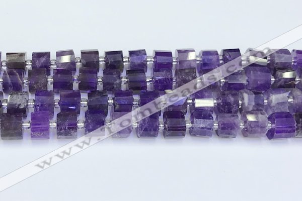 CRB5602 15.5 inches 7mm - 8mm faceted tyre amethyst beads