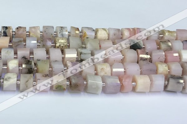 CRB5607 15.5 inches 7mm - 8mm faceted tyre pink opal beads