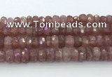 CRB5624 15.5 inches 6*12mm faceted rondelle strawberry quartz beads