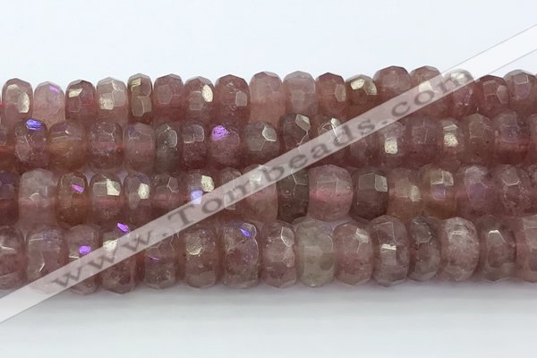 CRB5624 15.5 inches 6*12mm faceted rondelle strawberry quartz beads