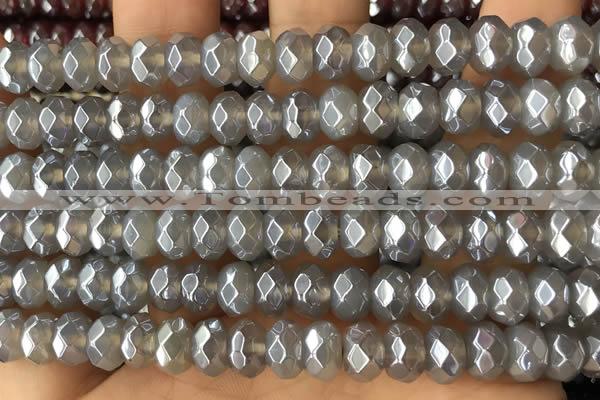 CRB5703 15 inches 5*8mm faceted rondelle AB-color grey agate beads