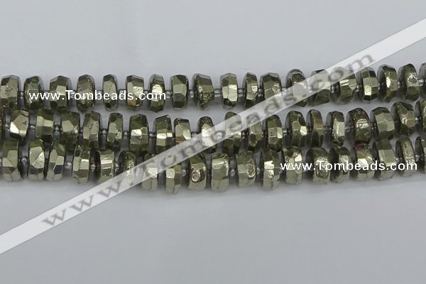 CRB599 15.5 inches 8*14mm faceted rondelle pyrite beads