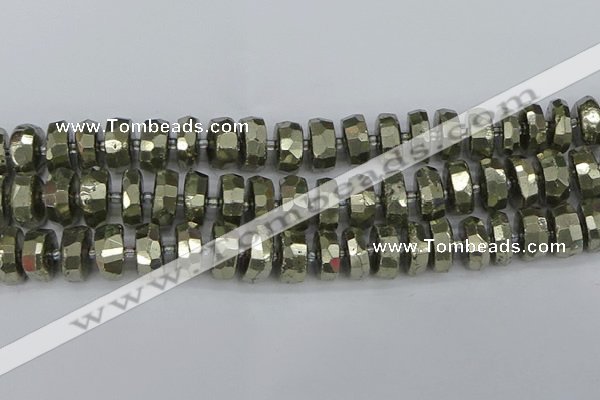 CRB601 15.5 inches 8*18mm faceted rondelle pyrite beads