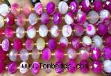 CRB6324 15 inches 6*10mm faceted rondelle fuchsia banded agate beads