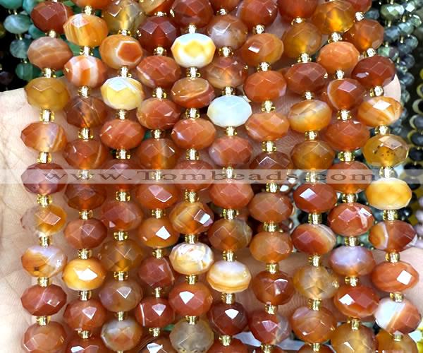 CRB6325 15 inches 6*10mm faceted rondelle red banded agate beads