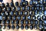 CRB6329 15 inches 6*10mm faceted rondelle black banded agate beads