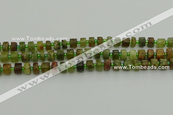 CRB664 15.5 inches 5*8mm tyre green garnet gemstone beads