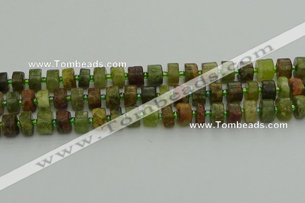 CRB665 15.5 inches 6*10mm tyre green garnet gemstone beads