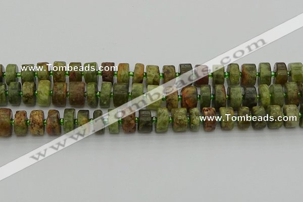 CRB666 15.5 inches 6*12mm tyre green garnet gemstone beads