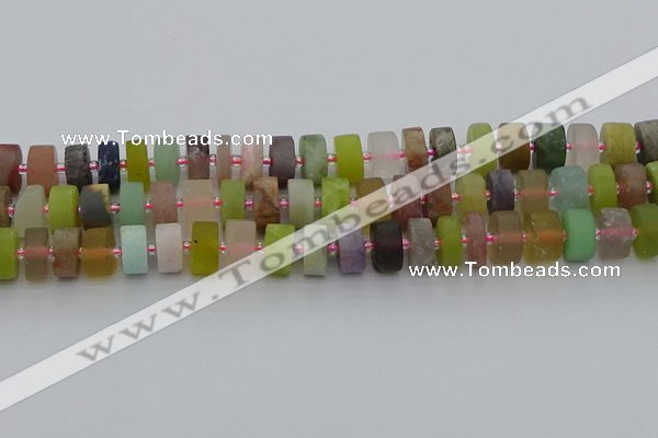 CRB681 15.5 inches 6*12mm tyre matte mixed gemstone beads