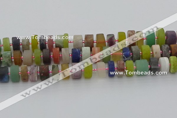 CRB683 15.5 inches 8*16mm tyre matte mixed gemstone beads