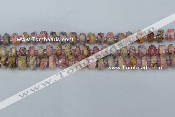 CRB834 15.5 inches 6*10mm faceted rondelle rhodochrosite beads