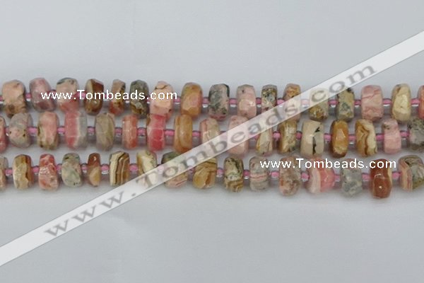 CRB836 15.5 inches 8*14mm faceted rondelle rhodochrosite beads