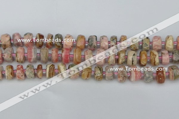 CRB836 15.5 inches 8*14mm faceted rondelle rhodochrosite beads