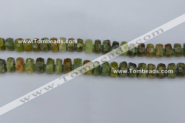 CRB850 15.5 inches 6*10mm faceted rondelle green garnet beads