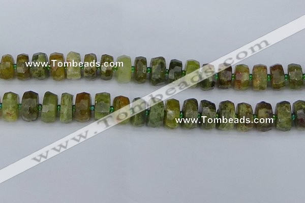 CRB851 15.5 inches 7*12mm faceted rondelle green garnet beads