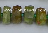 CRB852 15.5 inches 8*14mm faceted rondelle green garnet beads