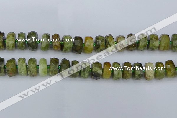 CRB853 15.5 inches 8*16mm faceted rondelle green garnet beads