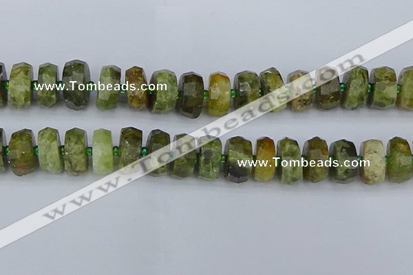 CRB854 15.5 inches 8*18mm faceted rondelle green garnet beads