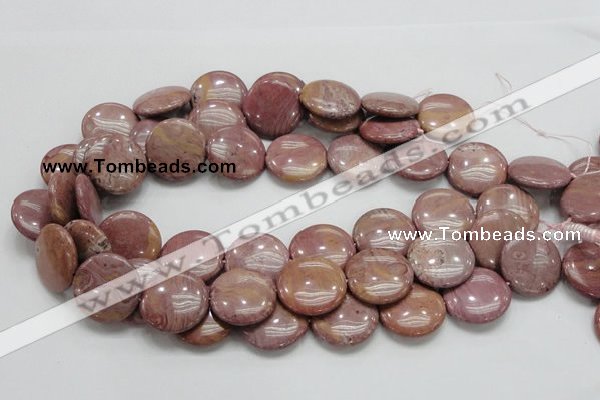 CRC75 15.5 inches 25mm flat round rhodochrosite gemstone beads