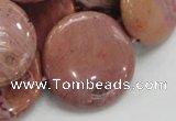 CRC76 15.5 inches 30mm flat round rhodochrosite gemstone beads