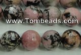 CRD16 15.5 inches 14mm faceted round rhodonite gemstone beads