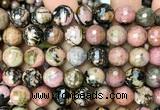 CRD376 15 inches 12mm faceted round rhodonite beads wholesale