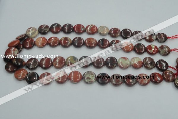 CRE07 16 inches 15mm flat round natural red jasper beads wholesale