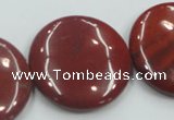 CRE10 16 inches 30mm flat round natural red jasper beads wholesale