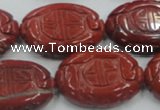 CRE19 16 inches 22*30mm carved oval natural red jasper beads wholesale