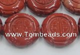 CRE20 16 inches 25mm carved coin natural red jasper beads wholesale